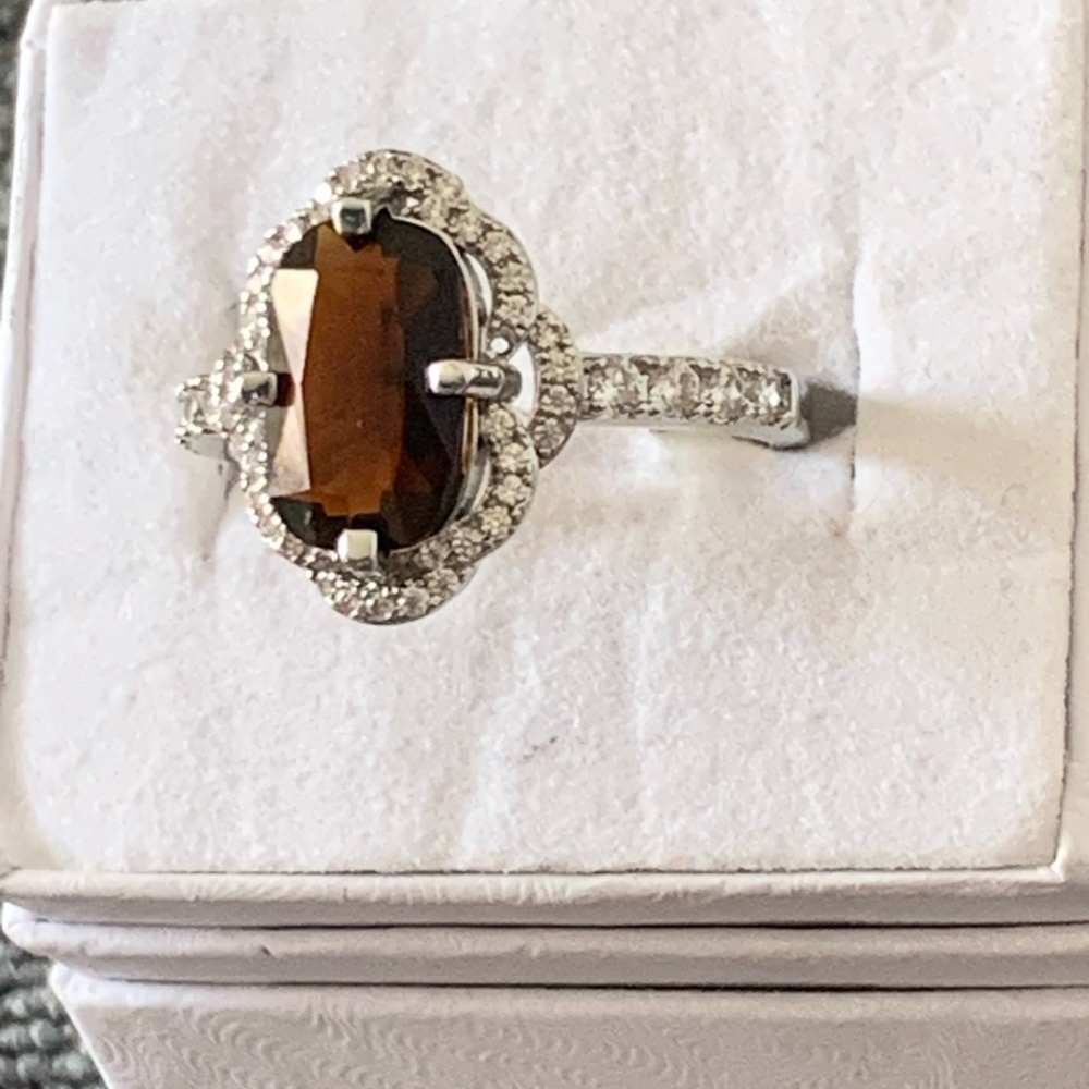 Bomb Party Lab Created Chocolate Topaz on rhodium